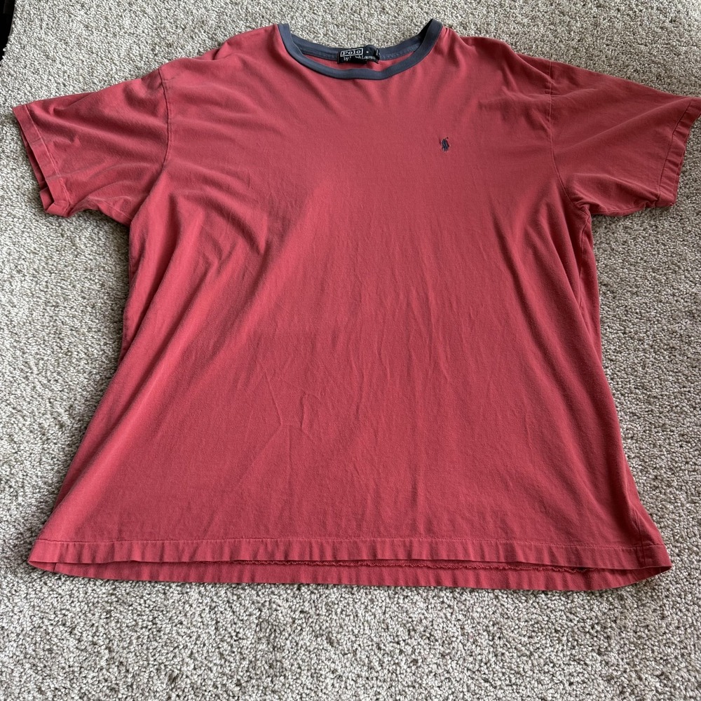 Polo Ralph Lauren Shirt Mens XL Red Gray Ringer Tee T-Shirt Pony Logo Cotton